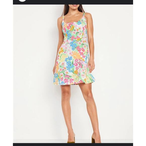 Old Navy Multicolor Floral Print Linen Blend Fit & Flare Mini Dress Size Small - Picture 1 of 7